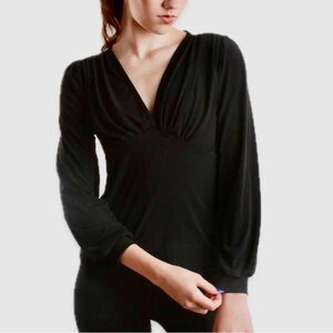 Chadwicks Deep V Ruched Black Top Women Size Small